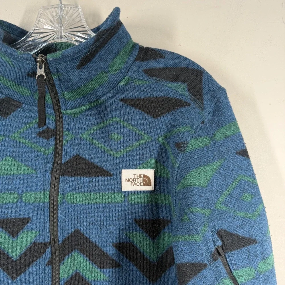 The North Face Mens Gordon Lyons 1/4 Zip Fleece Aztec Blue Green NF0A3YRB Small